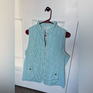 Womens Mint Green/Blue Quilted Puffer Vest Size Medium Elastic Pockets